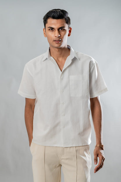 Linen Box Fit Oversized Half Sleeve Shirt — White