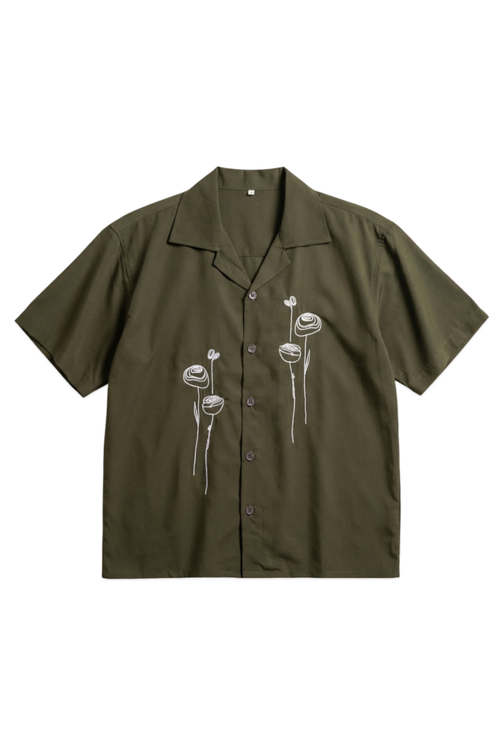 Load image 1 in gallery view. Embroidery Cuban Shirts — Olive