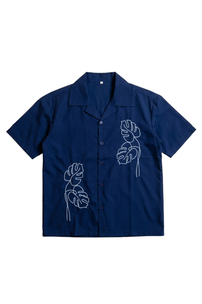 Embroidery Cuban Shirts — Midnight Navy