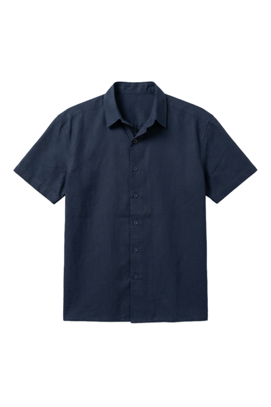 Linen Box Fit Oversized Half Sleeve Shirt — Midnight Navy