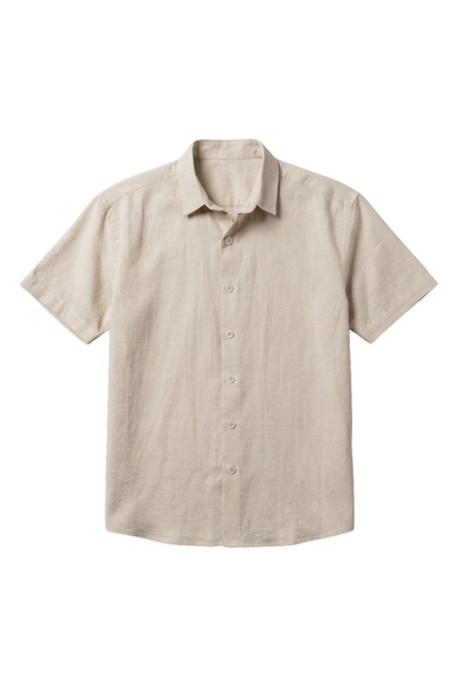 Linen Box Fit Oversized Half Sleeve Shirt — Light Beige