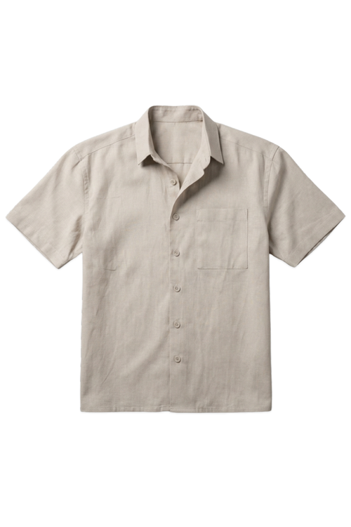 Load image 1 in gallery view. Linen Box Fit Oversized Half Sleeve Shirt — Light Beige