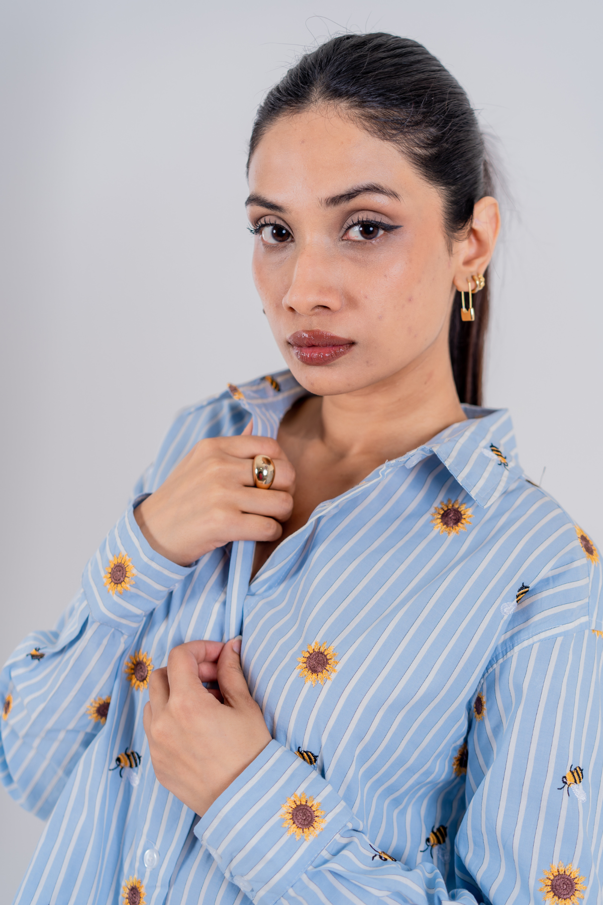 The Bumblebee & Sunflower Embroidered Striped Shirt