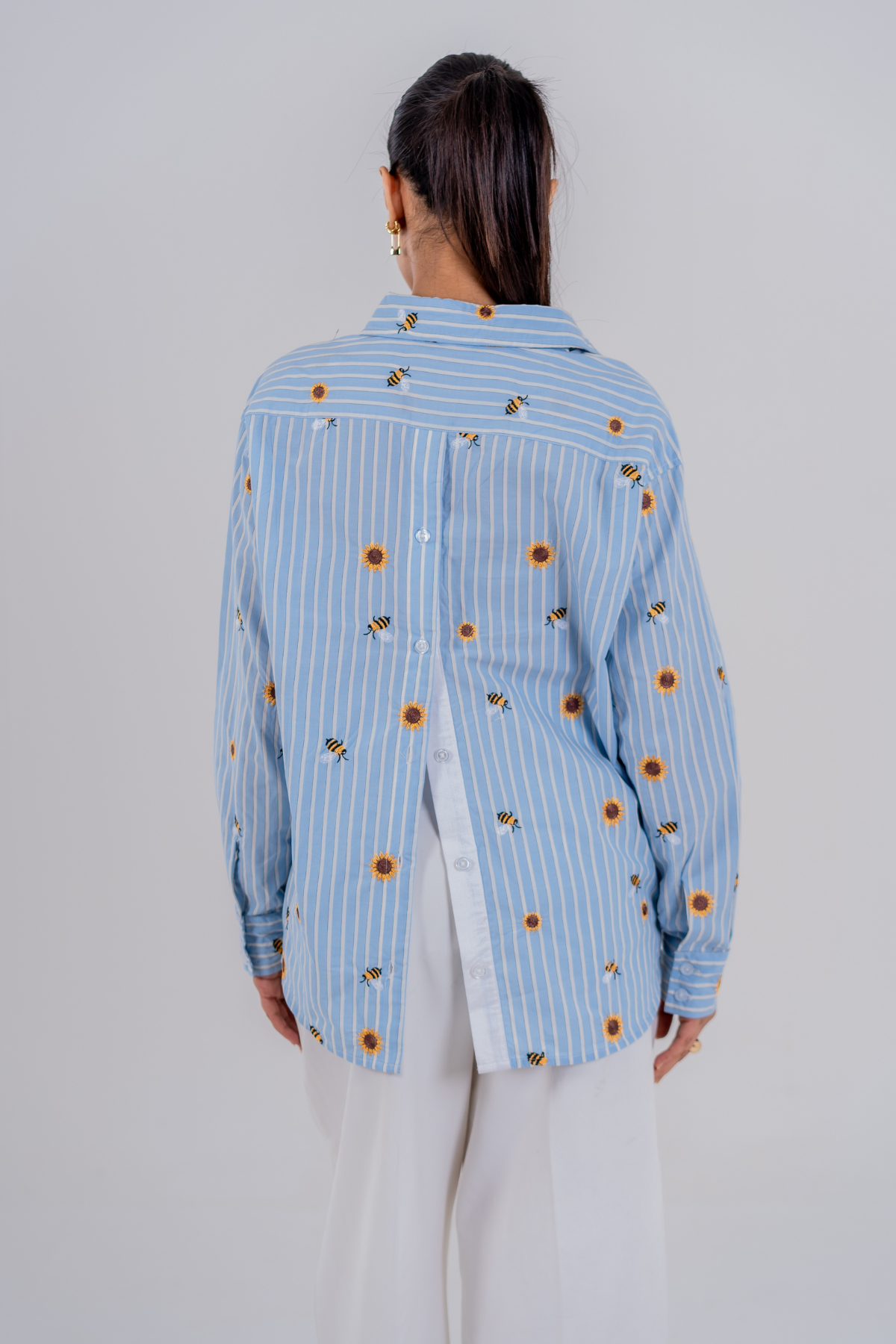 The Bumblebee & Sunflower Embroidered Striped Shirt