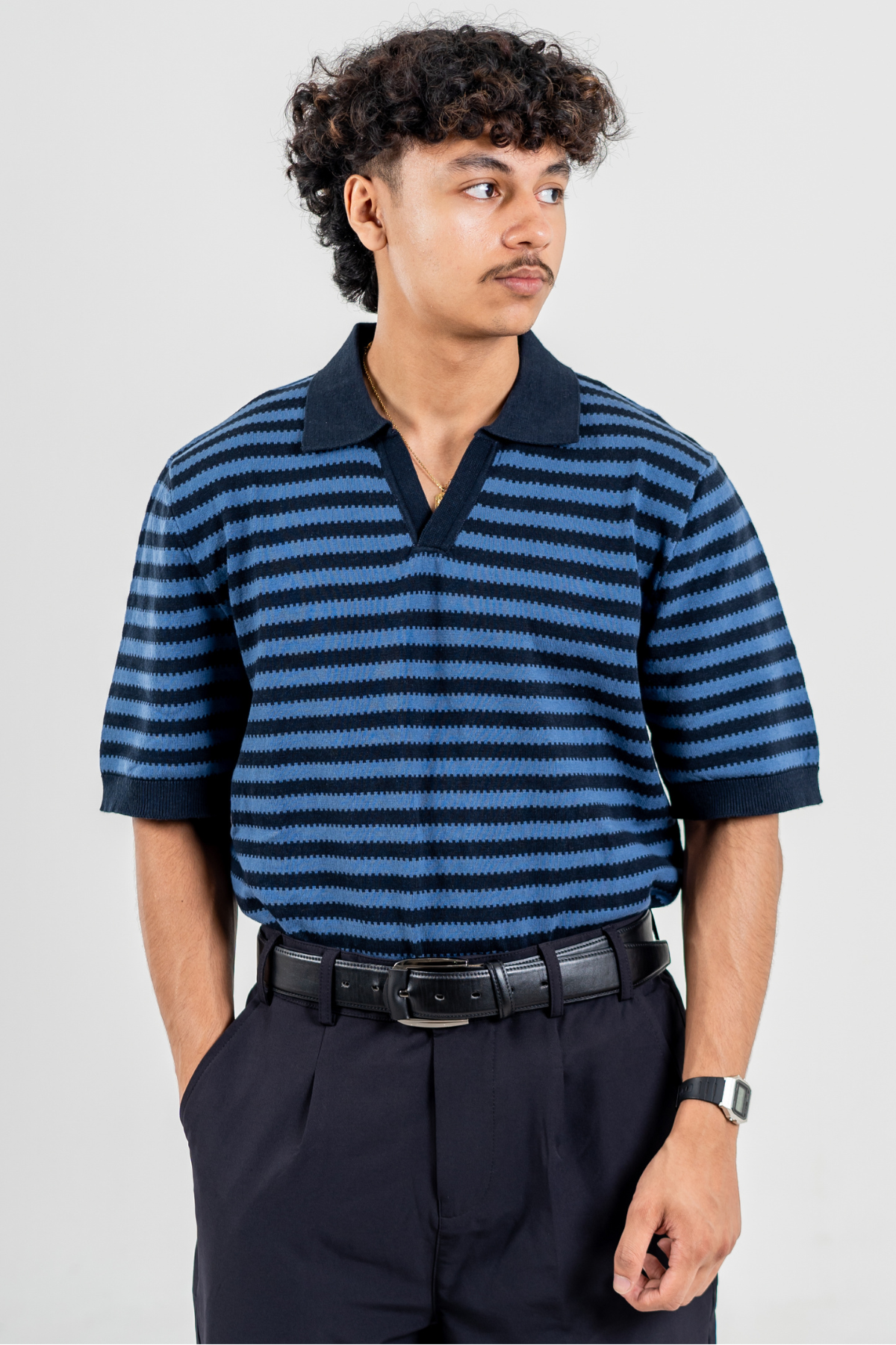 Men’s Knit Polo - Blue Striped