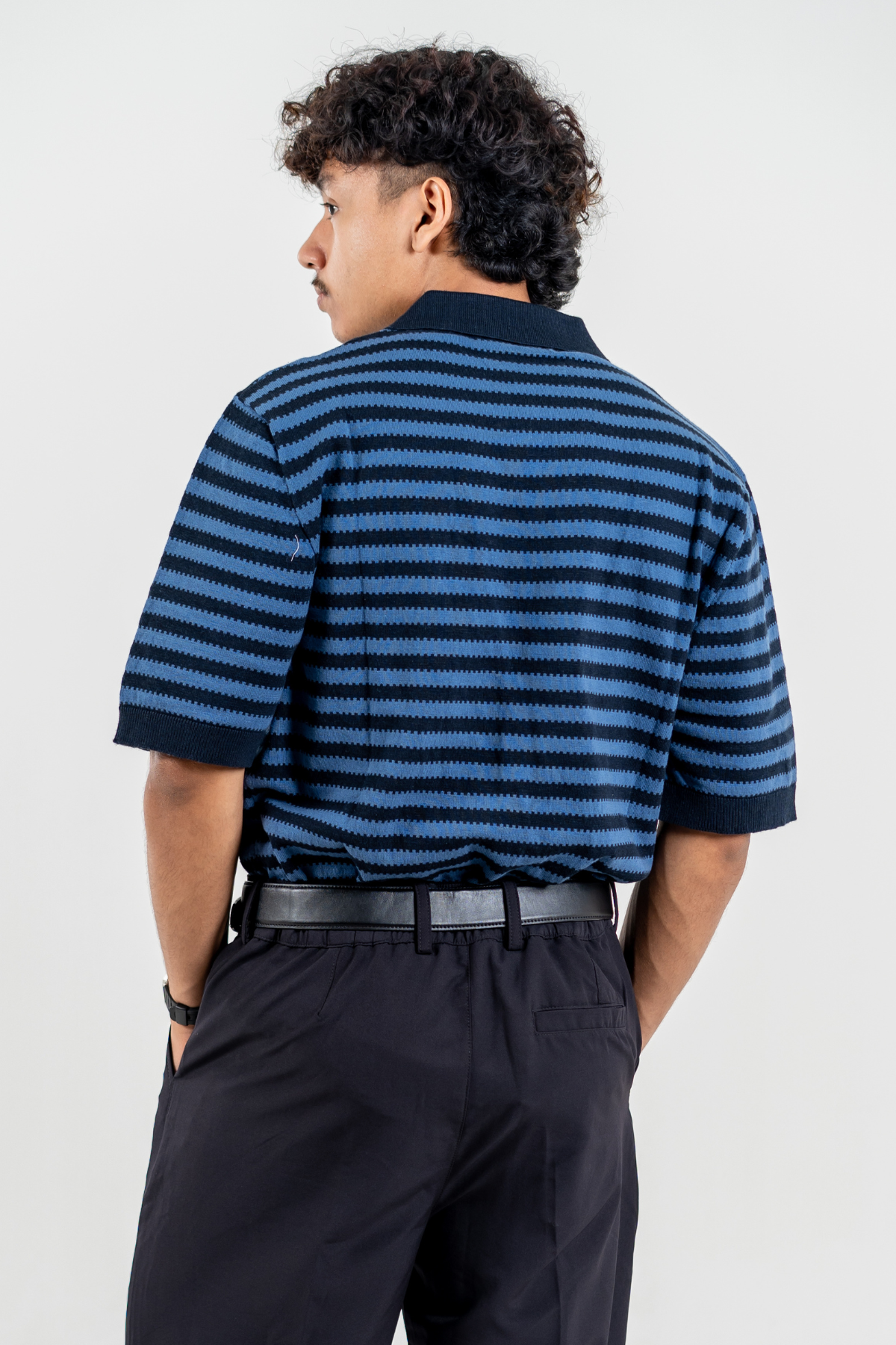 Men’s Knit Polo - Blue Striped