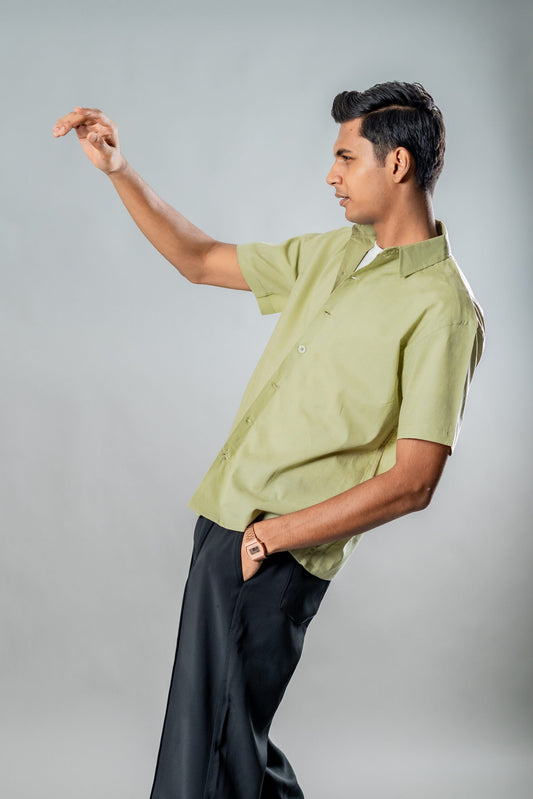 Linen Box Fit Oversized Half Sleeve Shirt — Dusty Sage