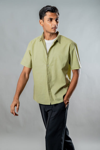 Linen Box Fit Oversized Half Sleeve Shirt — Dusty Sage