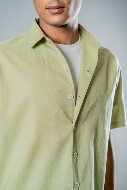 Load image 1 in gallery view. Linen Box Fit Oversized Half Sleeve Shirt — Dusty Sage