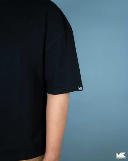 Solid Black Oversized Drop Shoulder T-Shirt for Men | Comfortable Cotton Fabric | Mad Koffee Fashion