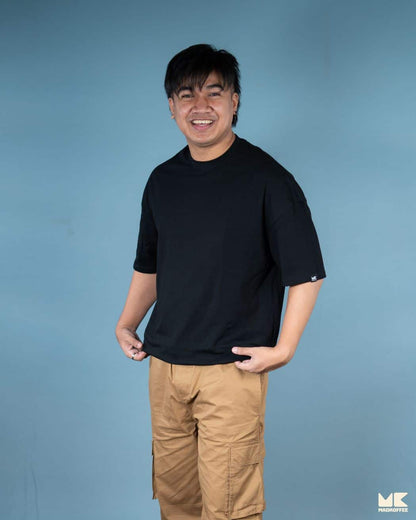 Solid Black Oversized Drop Shoulder T-Shirt for Men | Comfortable Cotton Fabric | Mad Koffee Fashion