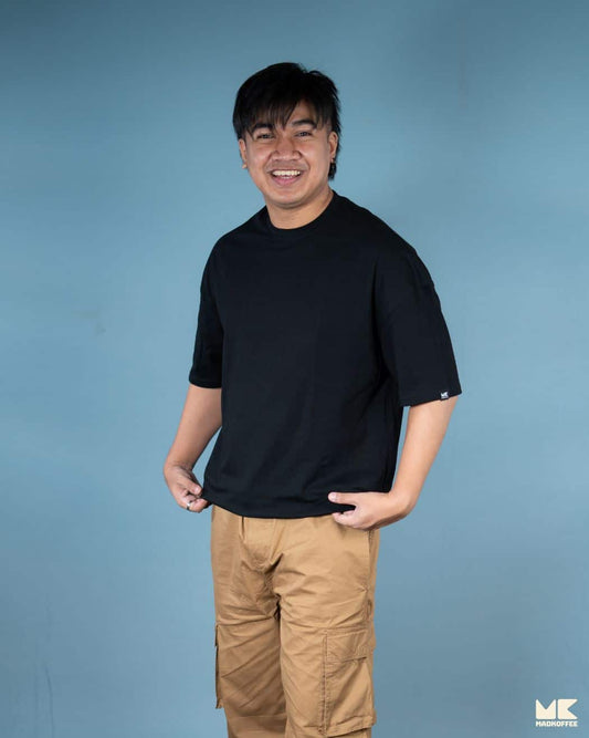 Solid Black Oversized Drop Shoulder T-Shirt for Men | Comfortable Cotton Fabric | Mad Koffee Fashion
