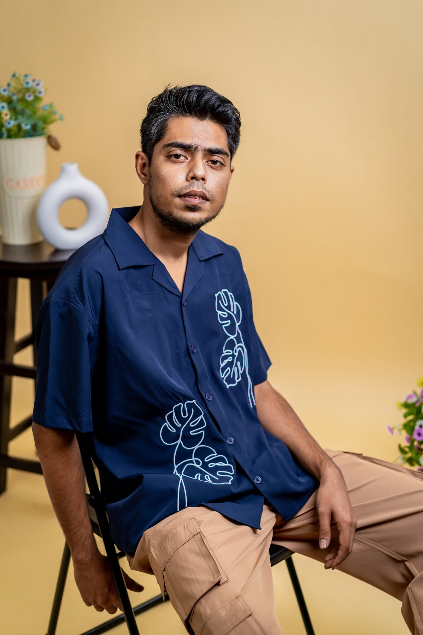 Embroidery Cuban Shirts — Midnight Navy
