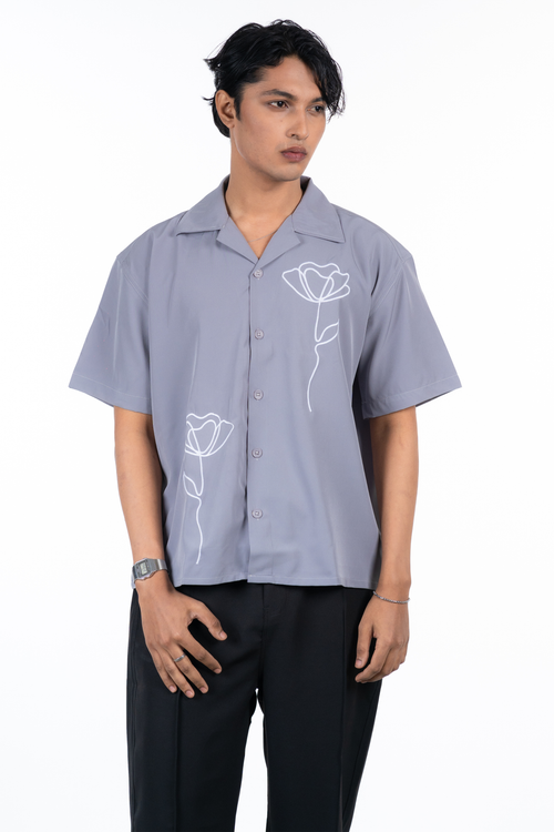 Load image 1 in gallery view. Embroidery Cuban Shirts — Grey