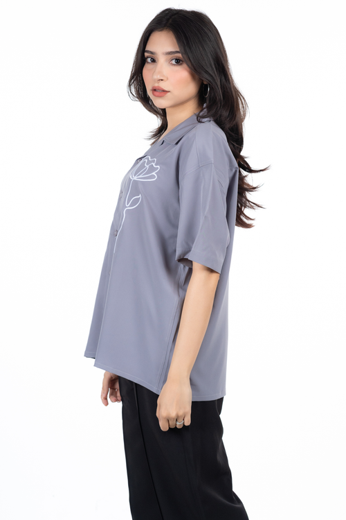 Load image 1 in gallery view. Embroidery Cuban Shirts — Grey