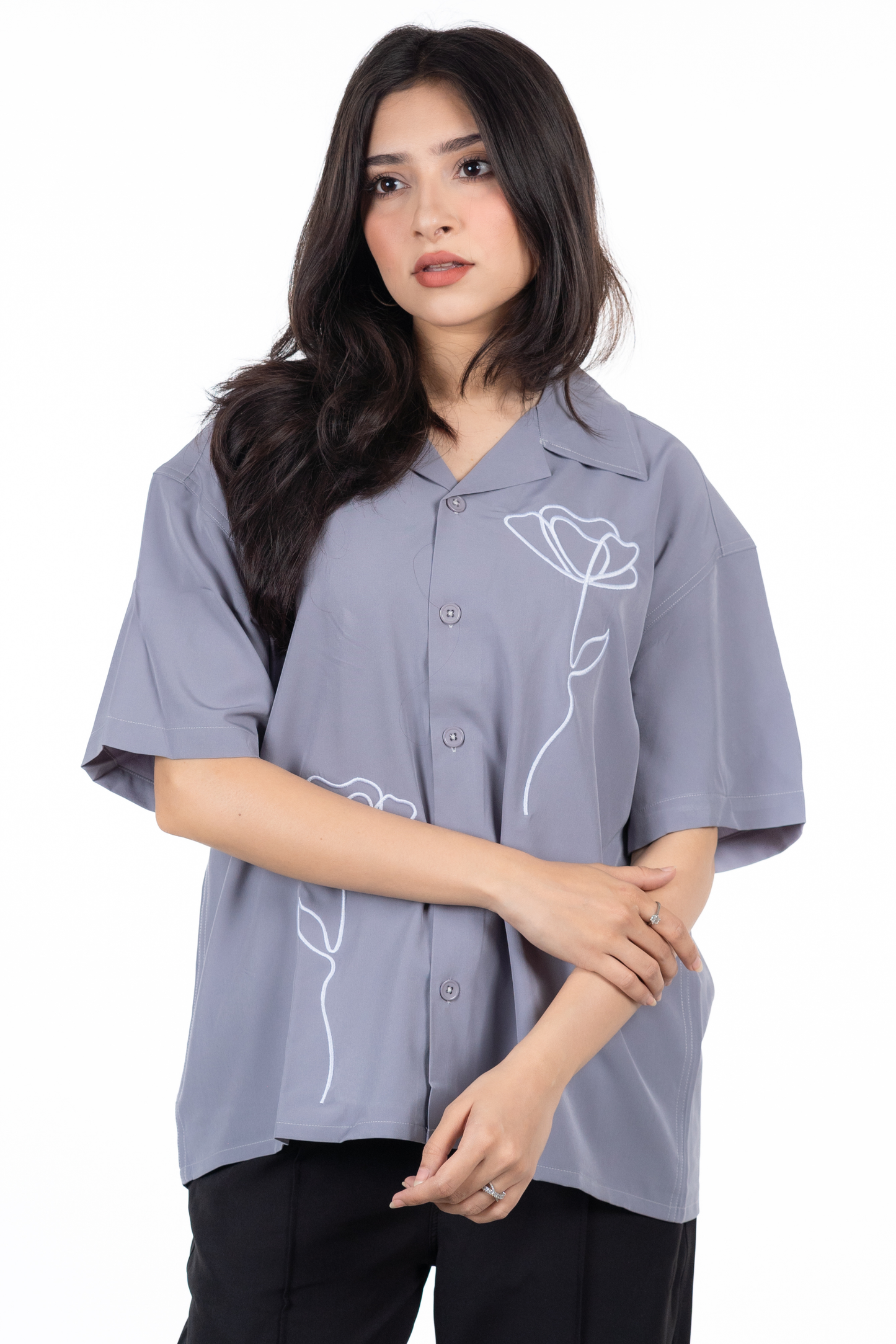 Embroidery Cuban Shirts — Grey