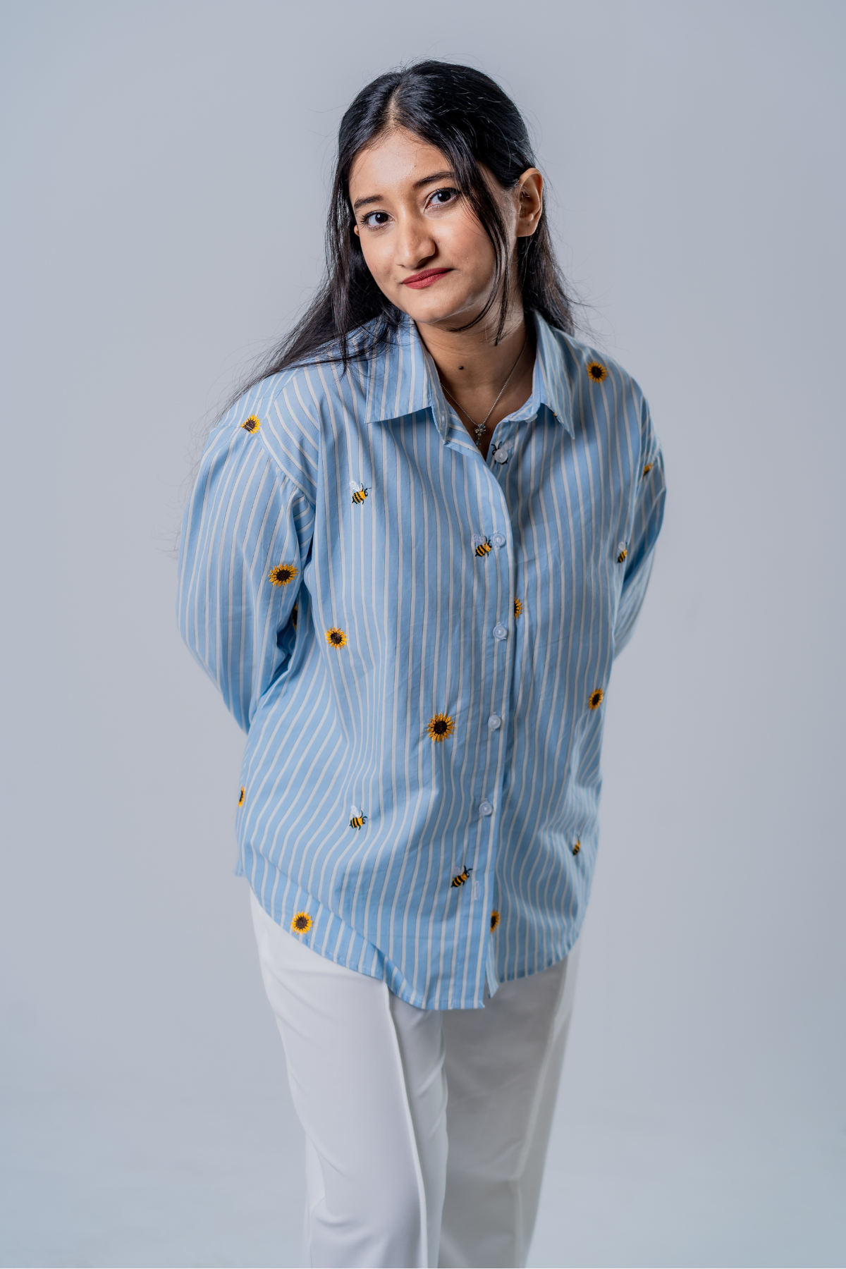The Bumblebee & Sunflower Embroidered Striped Shirt