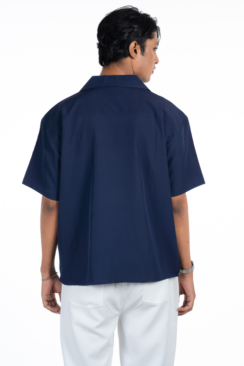 Load image 1 in gallery view. Embroidery Cuban Shirts — Midnight Navy