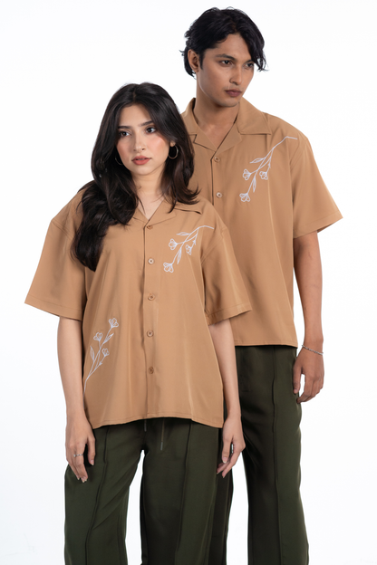 Embroidery Cuban Shirts — Caramel Dust