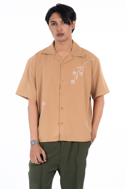 Load image 1 in gallery view. Embroidery Cuban Shirts — Caramel Dust