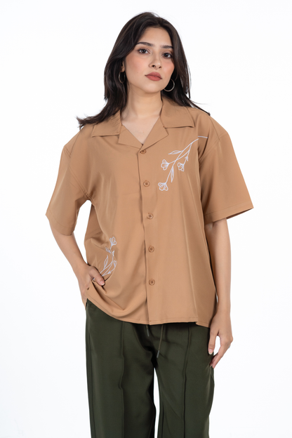 Embroidery Cuban Shirts — Caramel Dust