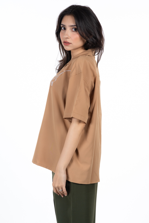 Load image 1 in gallery view. Embroidery Cuban Shirts — Caramel Dust