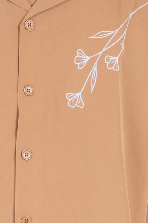 Load image 1 in gallery view. Embroidery Cuban Shirts — Caramel Dust