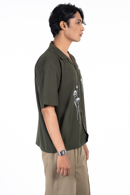 Embroidery Cuban Shirts — Olive