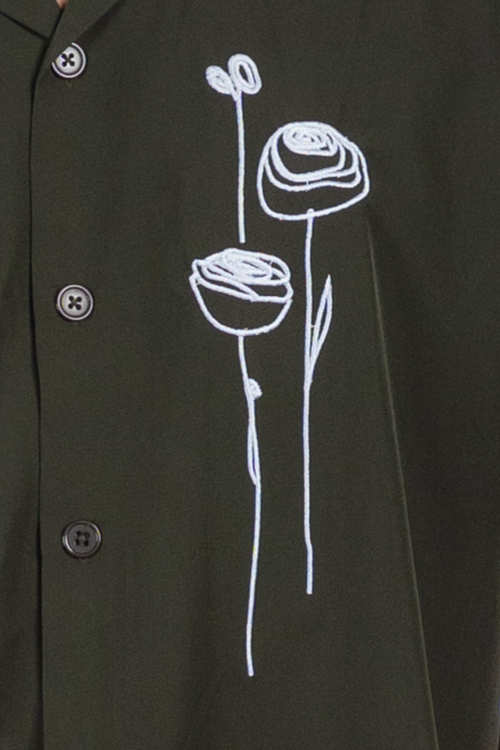 Load image 1 in gallery view. Embroidery Cuban Shirts — Olive