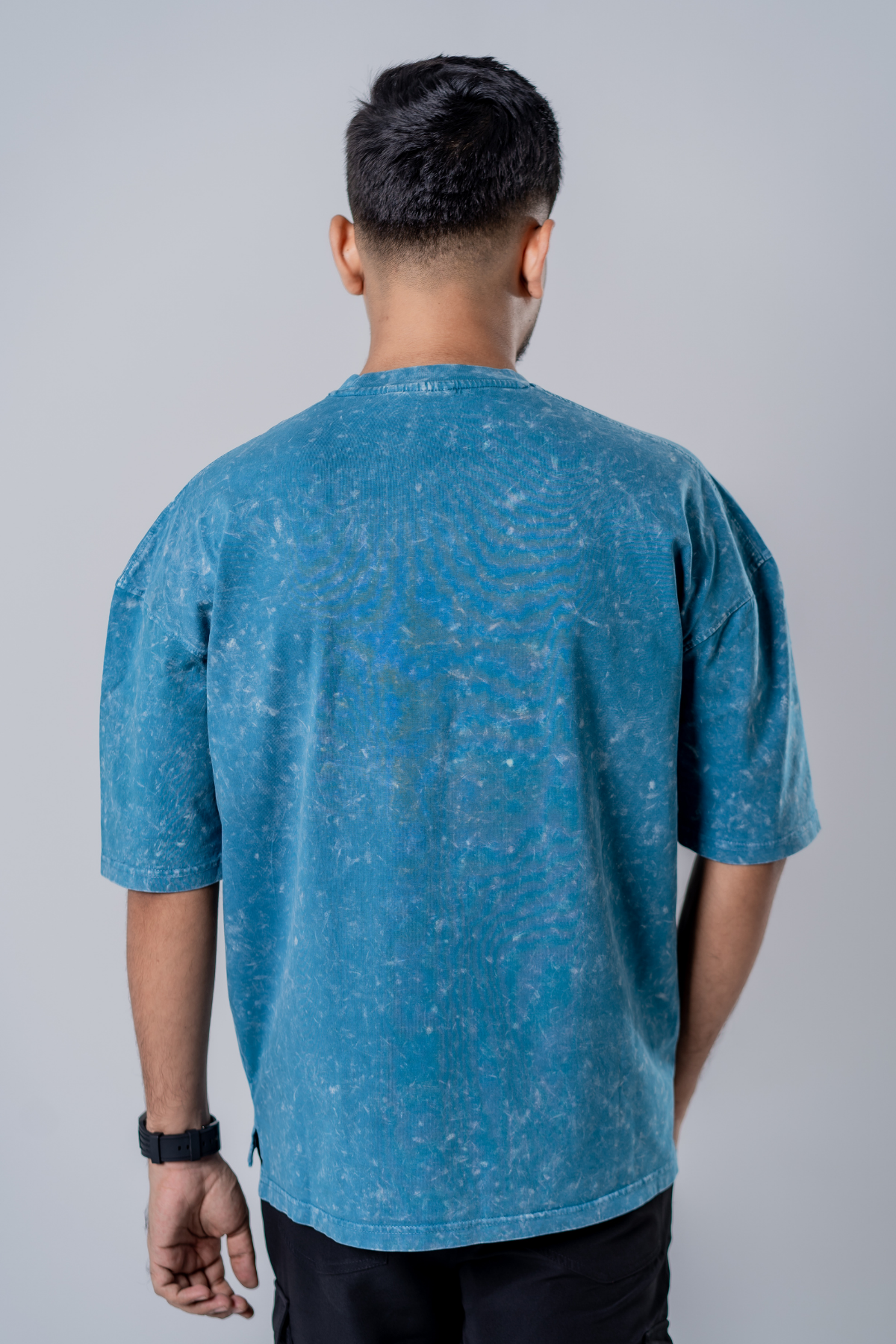 Faded-Acid Oversized Tee - Teal Blue