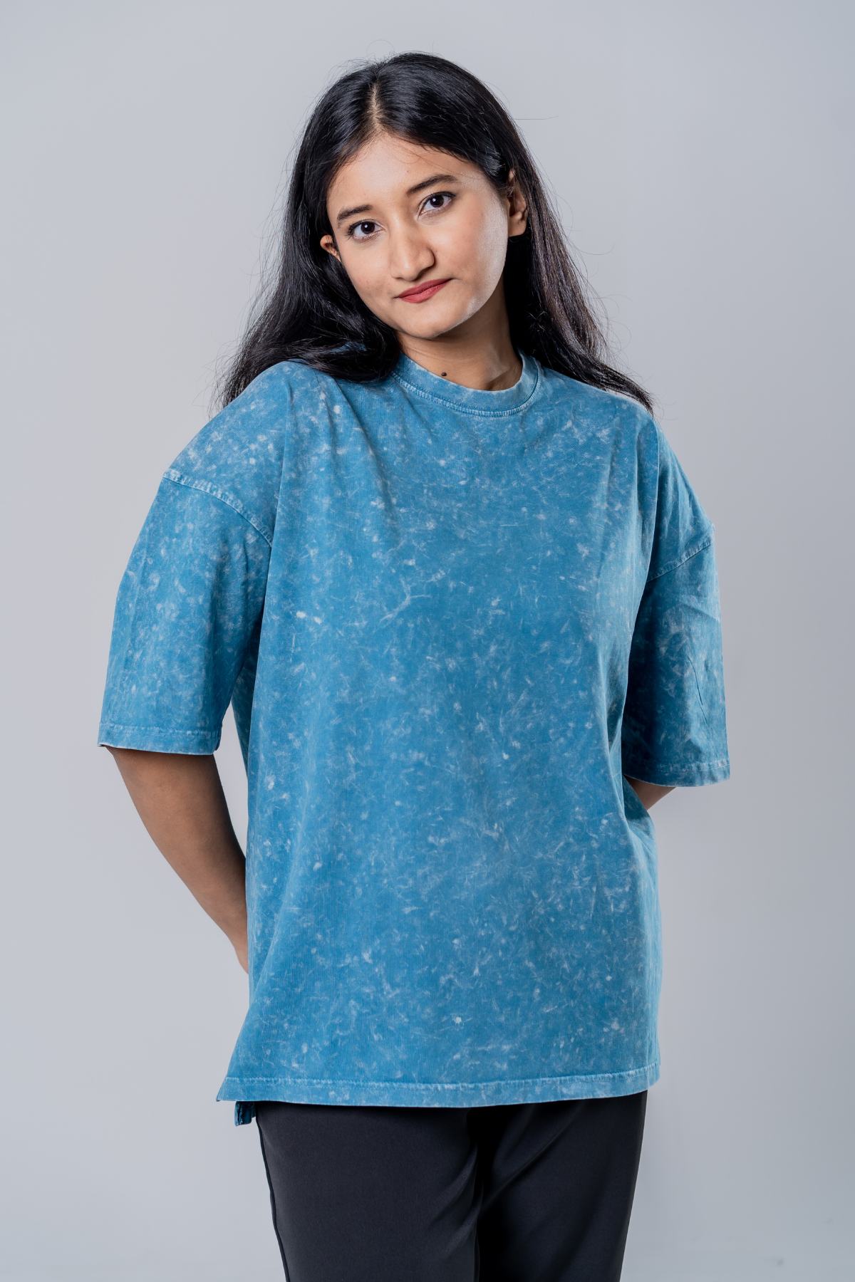 Faded-Acid Oversized Tee - Teal Blue