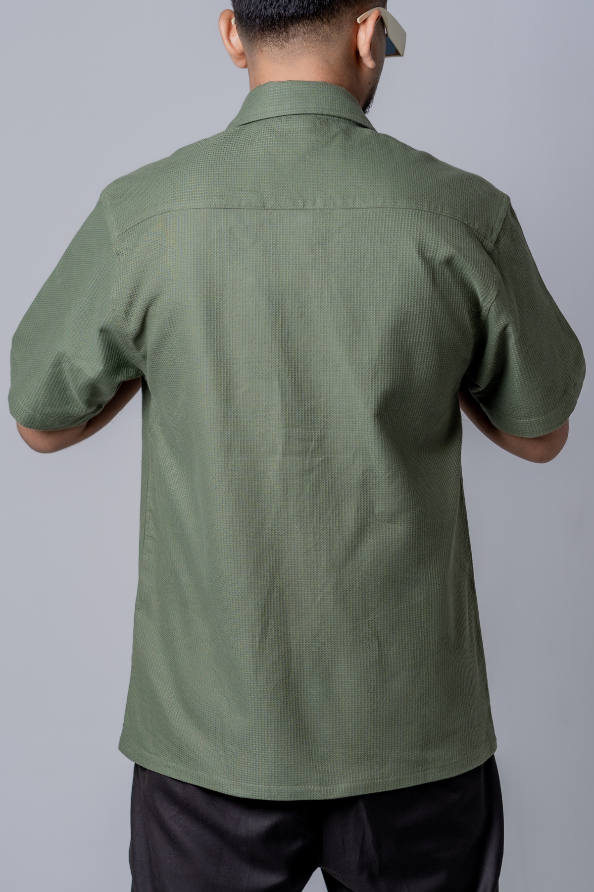 Floral Patch Waffle Shirt- Olive Green