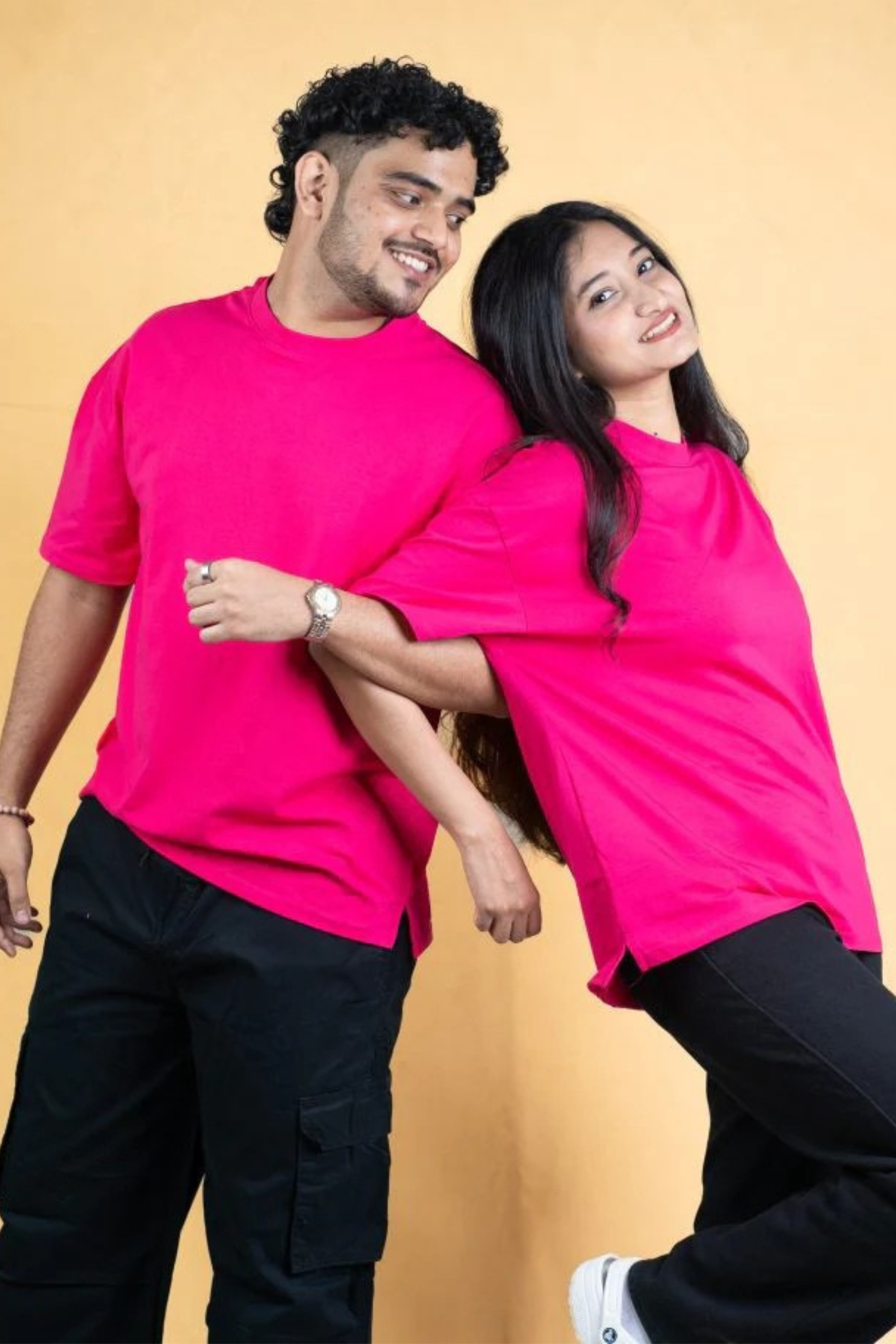 Oversized Drop Shoulder T-Shirt – Onek Hot pink