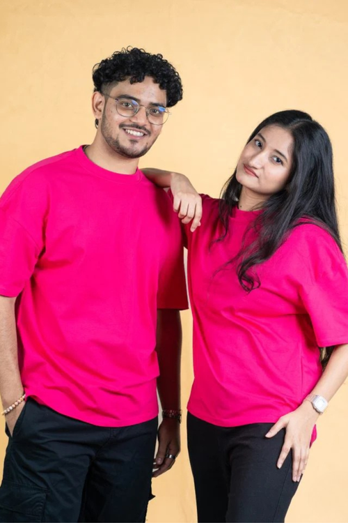 Load image 1 in gallery view. Oversized Drop Shoulder T-Shirt – Onek Hot pink