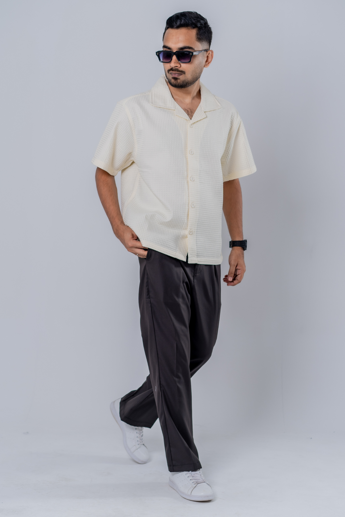 Box Fit Waffle Shirt - Off White
