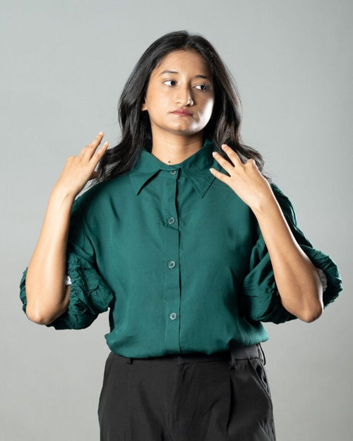 Load image 1 in gallery view. Airy Drapes Shirt Top for Women – Forest