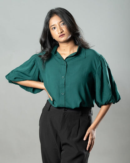 Airy Drapes Shirt Top for Women – Forest