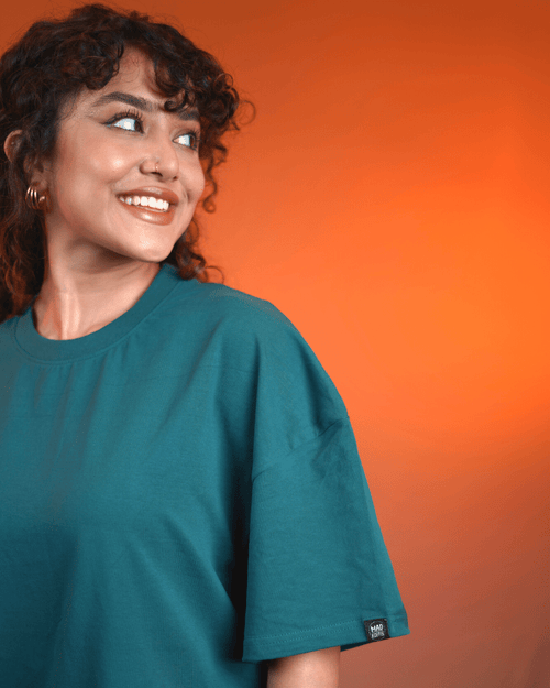 Load image 1 in gallery view. Solid Dark Green Oversized Drop Shoulder T-Shirt for Men | Comfortable Cotton Fabric | Mad Koffee Fashion