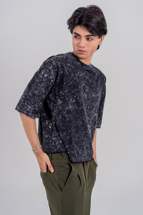Load image 1 in gallery view. Men’s Full Pour Acid Wash Tee – Washed Black