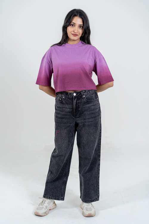 Load image 1 in gallery view. Women’s Short Pour Acid Wash Tee  – Berry Brew Gradient