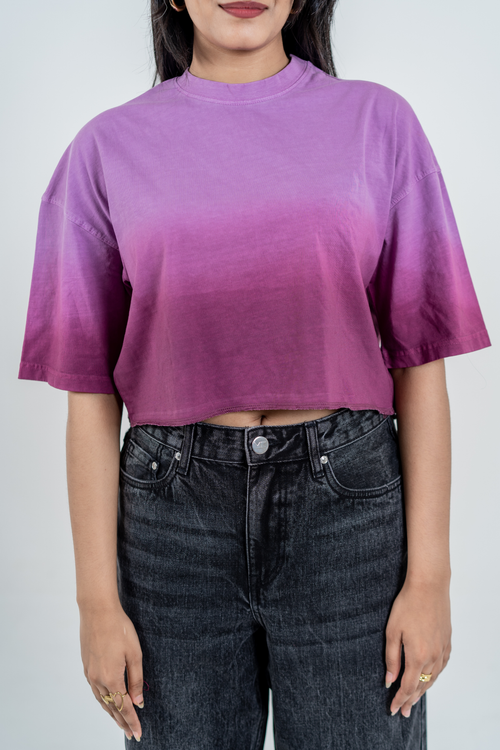 Load image 1 in gallery view. Women’s Short Pour Acid Wash Tee  – Berry Brew Gradient