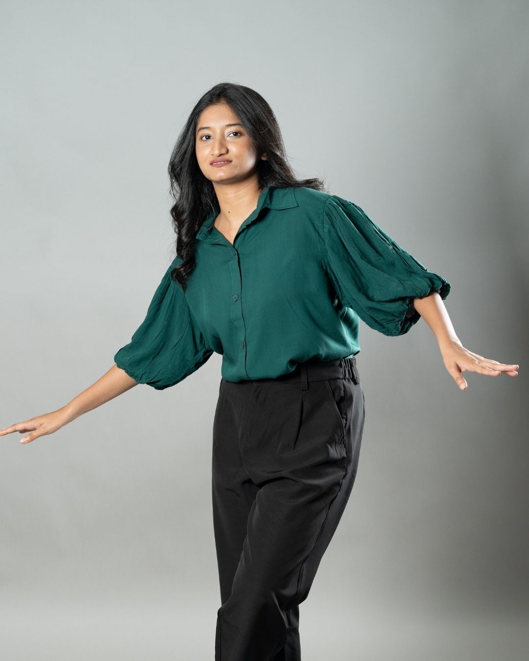 Airy Drapes Shirt Top for Women – Forest