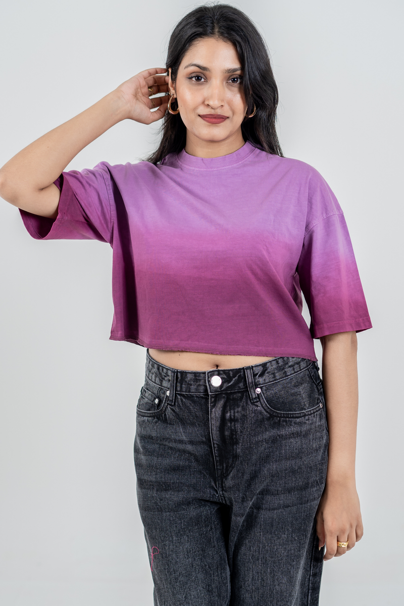 Women’s Short Pour Acid Wash Tee  – Berry Brew Gradient
