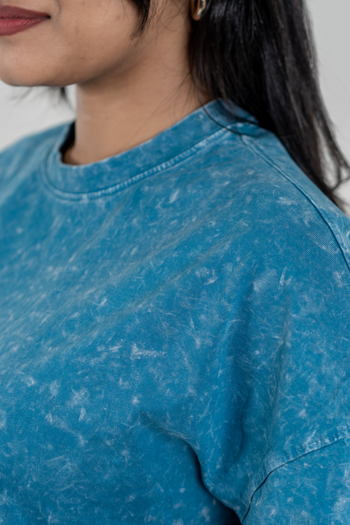 Load image 1 in gallery view. Women’s Short Pour Acid Wash Tee – Ocean Mineral