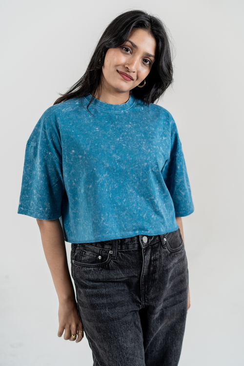 Load image 1 in gallery view. Women’s Short Pour Acid Wash Tee – Ocean Mineral