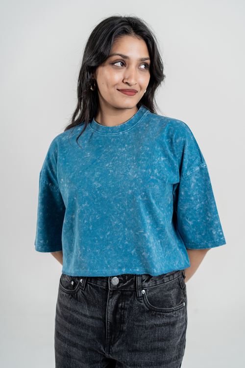 Load image 1 in gallery view. Women’s Short Pour Acid Wash Tee – Ocean Mineral