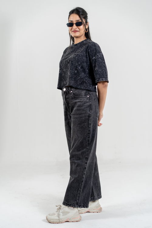 Load image 1 in gallery view. Women’s Short Pour Acid Wash Tee  –  Washed Black
