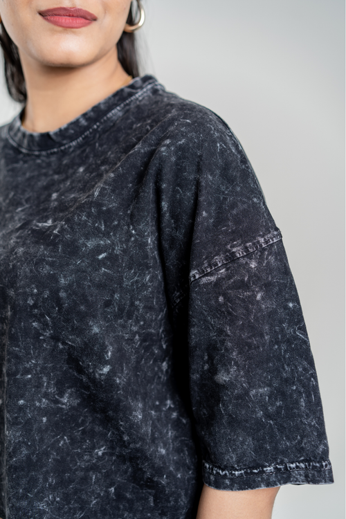 Load image 1 in gallery view. Women’s Short Pour Acid Wash Tee  –  Washed Black