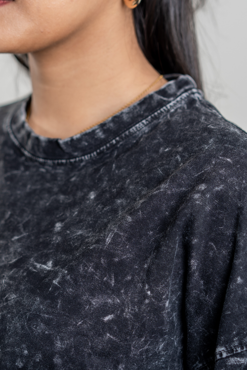 Load image 1 in gallery view. Women’s Short Pour Acid Wash Tee  –  Washed Black