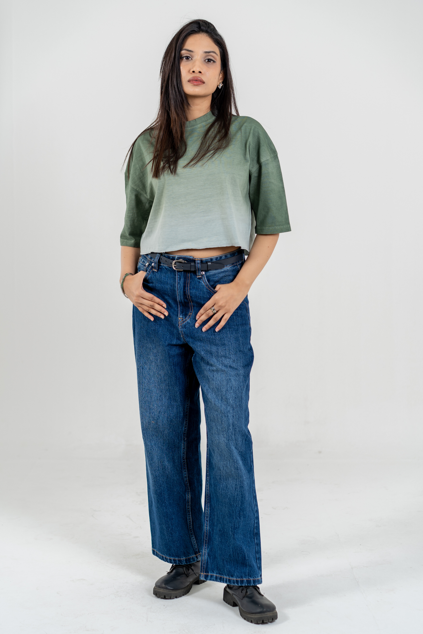 Women’s Short Pour Acid Wash Tee  –  Matcha Gradient